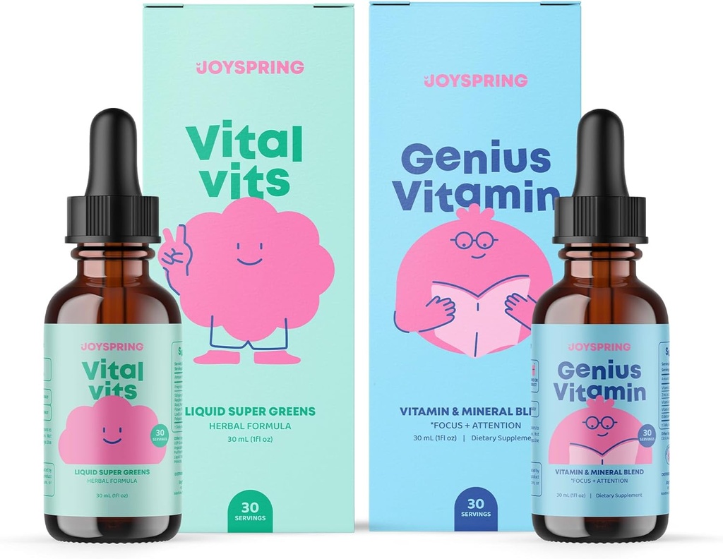 JoySpring Daily Multivitamin with Burdock Root & Elderberry Bundle ¦ Kids Vitamins Naturally Sourced, Non-GMO, Non-Alcoholic Liquid Formula, Immunity Health Support  Vegan &amp; Vegetarian Supplements