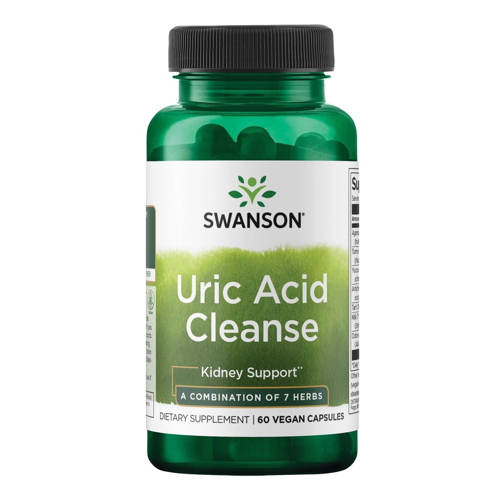 Swanson Uric Acid Cleanse - Natural Supplement Promoting Kidney Support - Características una potente combinación de 7 hierbas - (60 cápsulas vegetarianas)