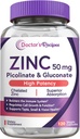 Recetas del médico Zinc 50mg, Picolinato Zinc altamente absorbible " Gluconate, apoya la defensa natural de la inmunodeficiencia, ADN " Formación de proteínas, crecimiento celular, no GMO, 120 cápsulas vegetales
