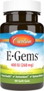 Carlson- E-Gems, 400 UI (268 mg), Salud cardíaca y bienestar óptimo, antioxidante, 90 geles blandos