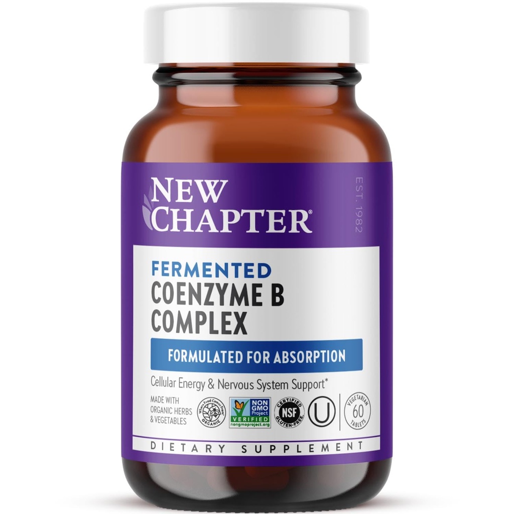 Nuevo Complejo de vitamina B – Complejo de Coenzima fermentada B rico en vitamina B12 + vitamina B6 + biotina + realizada con ingredientes orgánicos - 60 ct