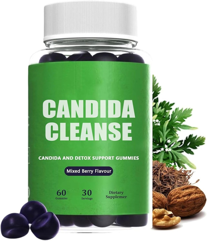 Candida Cleanse, Candida y Detox Support Gummies, 10-in-1 Advanced Formula with Black Walnut, PAU D'Arco & Wormwood, Non-GMO 60 Gummies