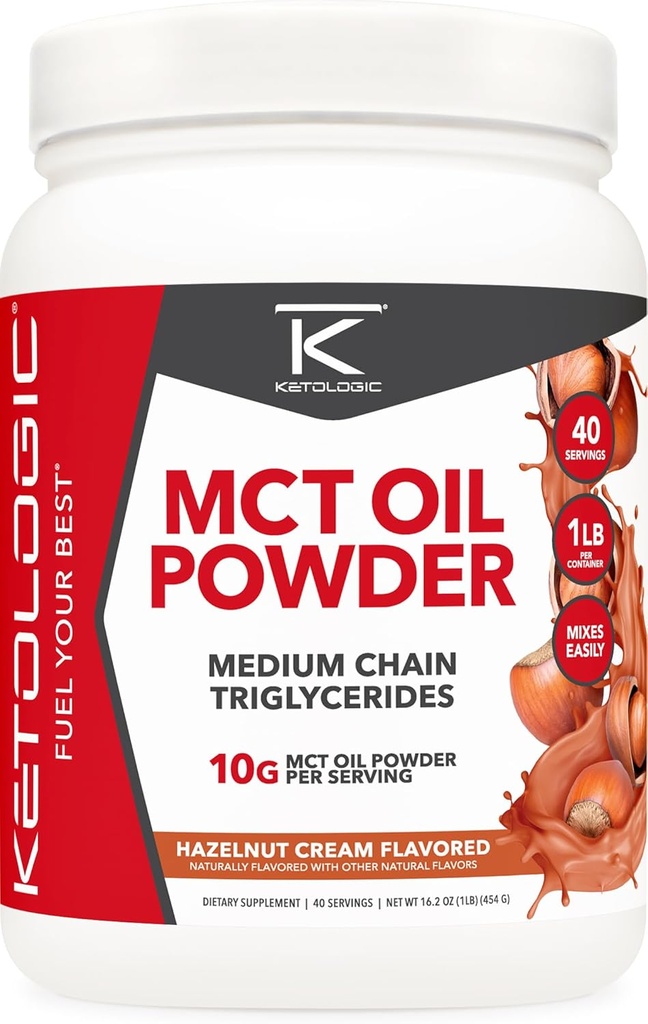Ketologic MCT Crema de cáscara de aceite (1 LB) – Keto Coffee Creamer & Energy Support – 41 Servings of Medium Chain Triglycerides for Focus & Fuel