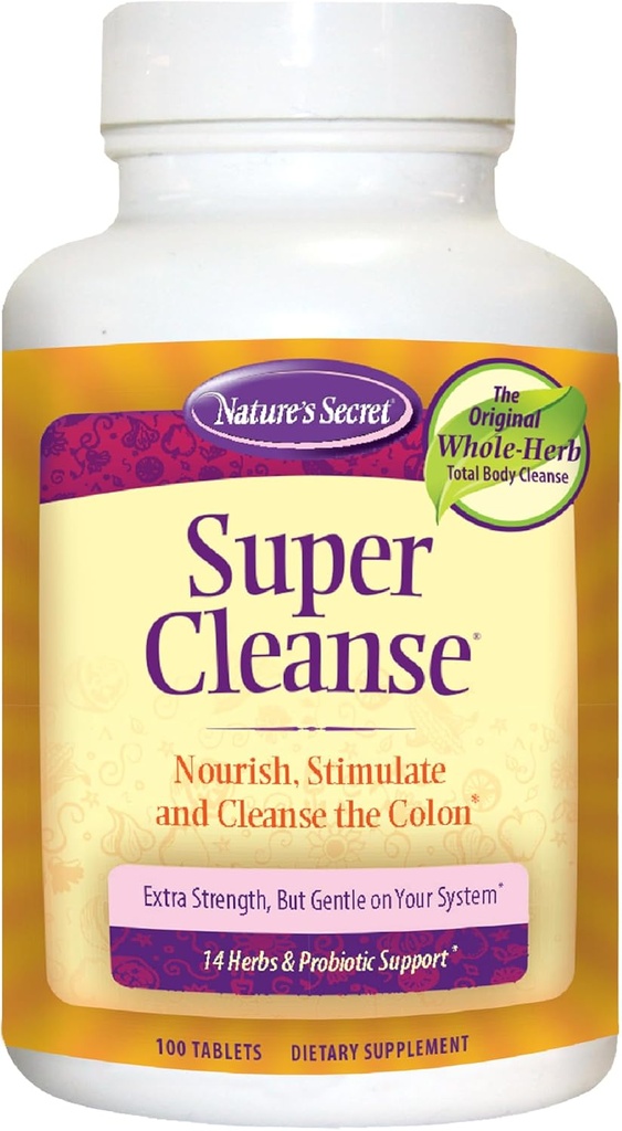 Naturaleza Secret Super Cleanse Extra Strength Total Body Cleanse, Support - Espejo estimulante de 14 hierbas con probióticos - 100 tabletas