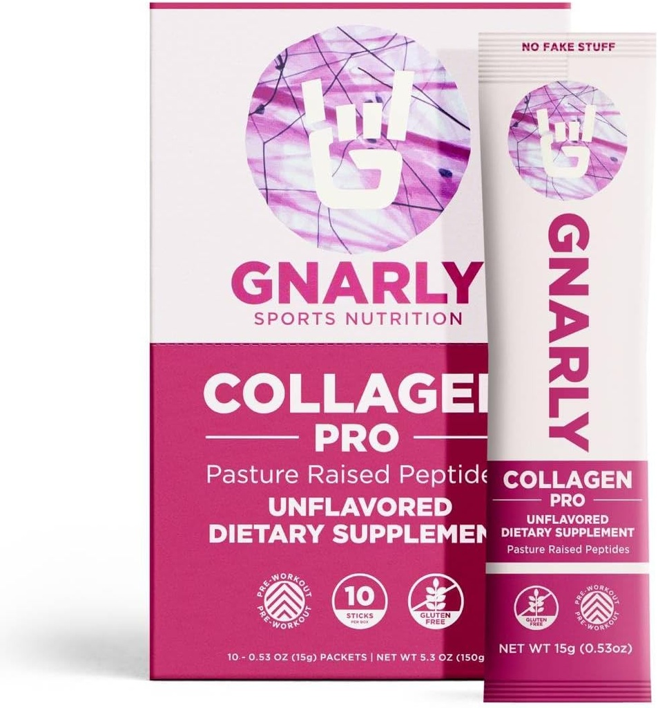 Péptidos de colágeno de nutrición Gnarly – Collagen Pro con vitamina C, Zinc & Copper – Pólvora de colágeno certificado NSF – Desarrollado, 10 paquetes de palo