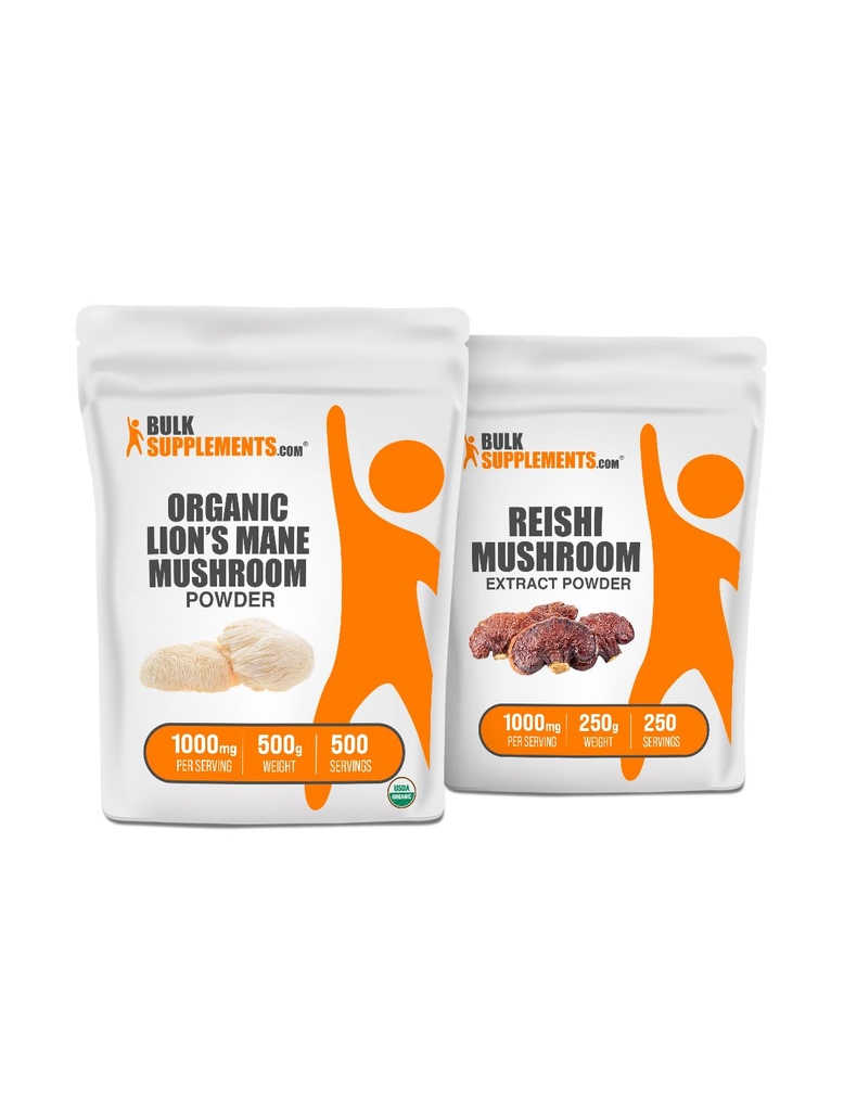 BulkSupplements Extracto de Mushroom de león orgánico + Reishi Mushroom Extract Bundle