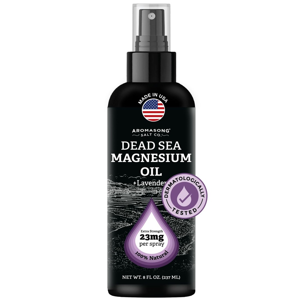 Aromasong Magnesium Spray Lavender - Extra Strength (23mg en cada Spritz) 8 Oz - Natural y Puro Magnesium Oil Spray - Hecho en EE.UU. - para el trastorno de la pierna y promueve un sueño calmado