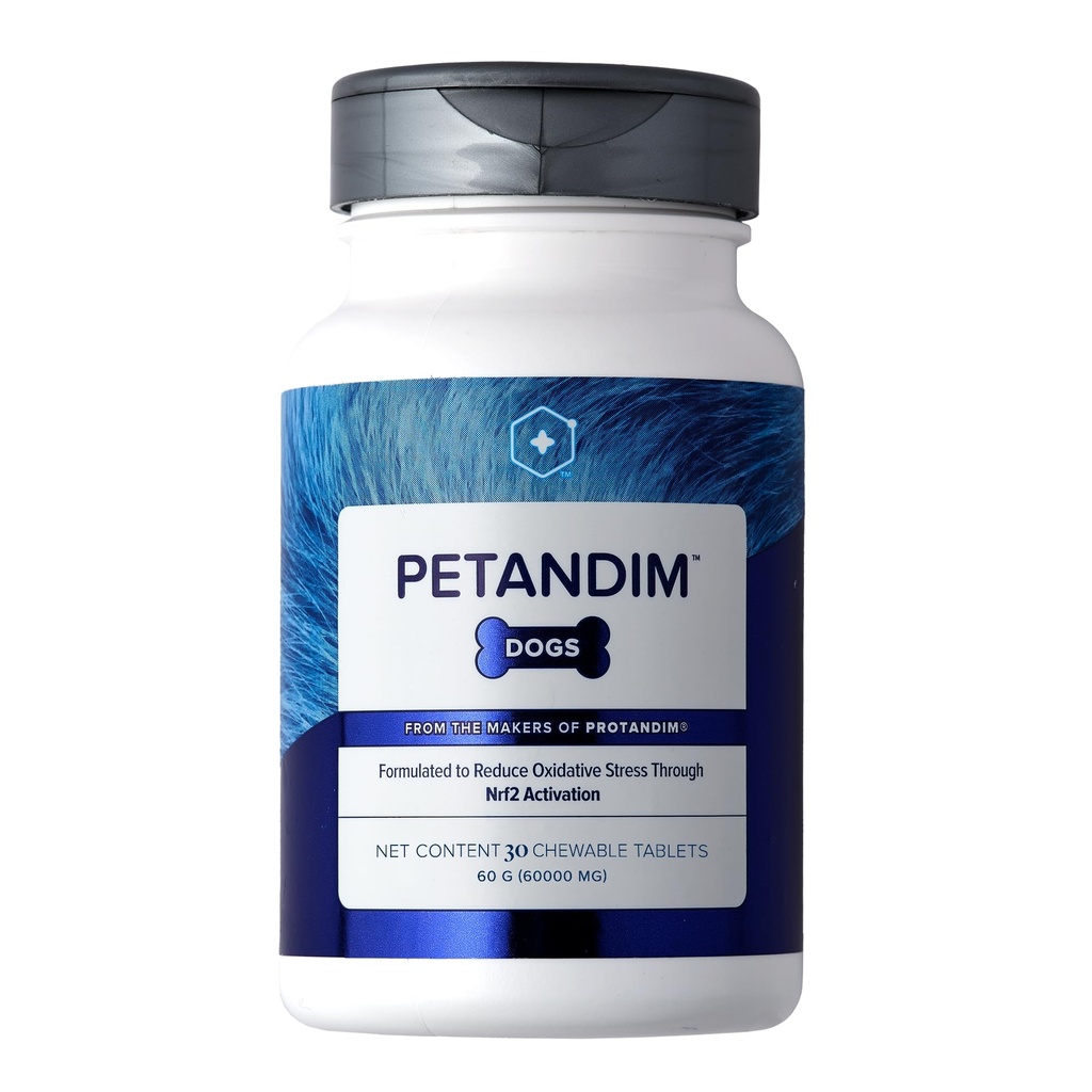 Vitaminas para perros Petandim (30 Tabletas Chewable), Antioxidantes Reducir el estrés oxidativo, Suplemento Conjunto para perros, piel y carbón Suplemento, Omega-3 &amp; Collagen para perros, pollo + sabor a tocino