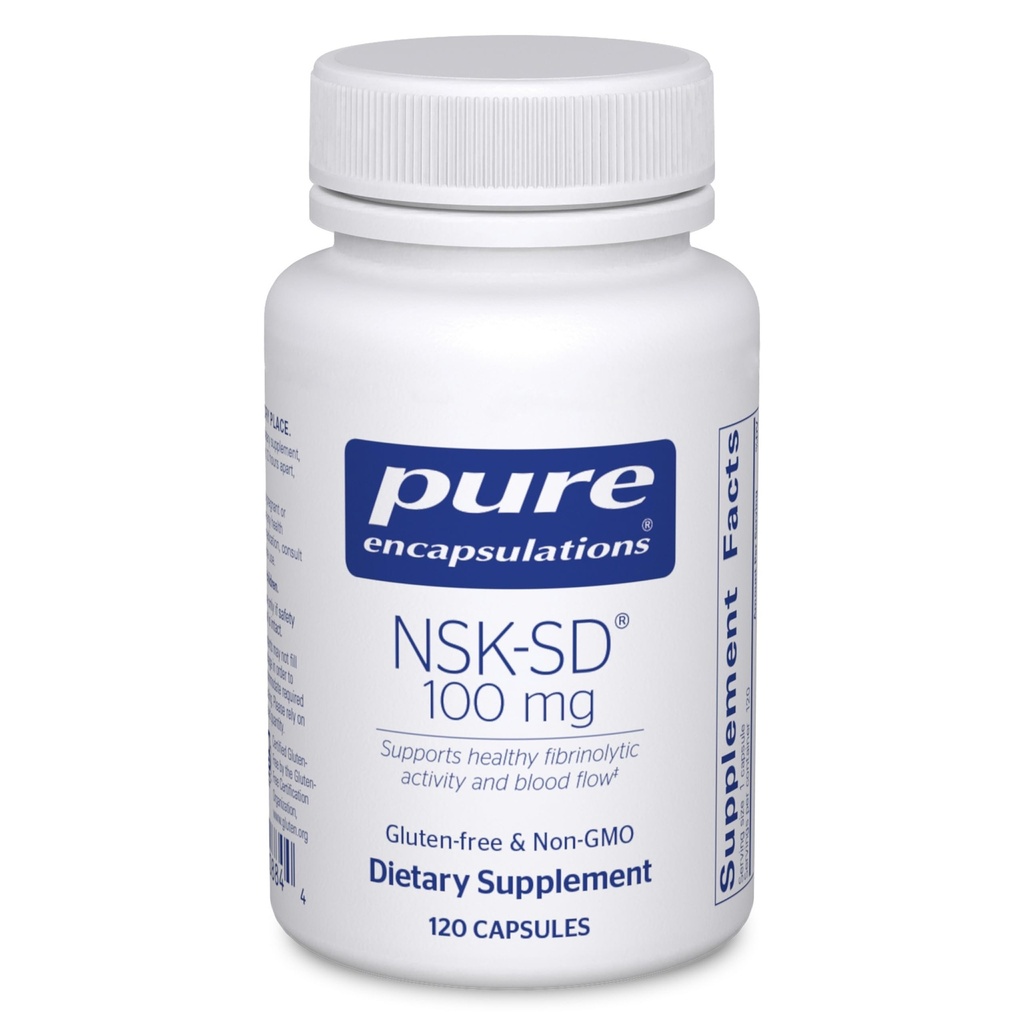 Encapsulaciones puras NSK-SD - 100 mg Nattokinase - para la circulación normal de la sangre - soporta la actividad fibrinolítica* - Gluten Gratis < No GMO - 120 cápsulas