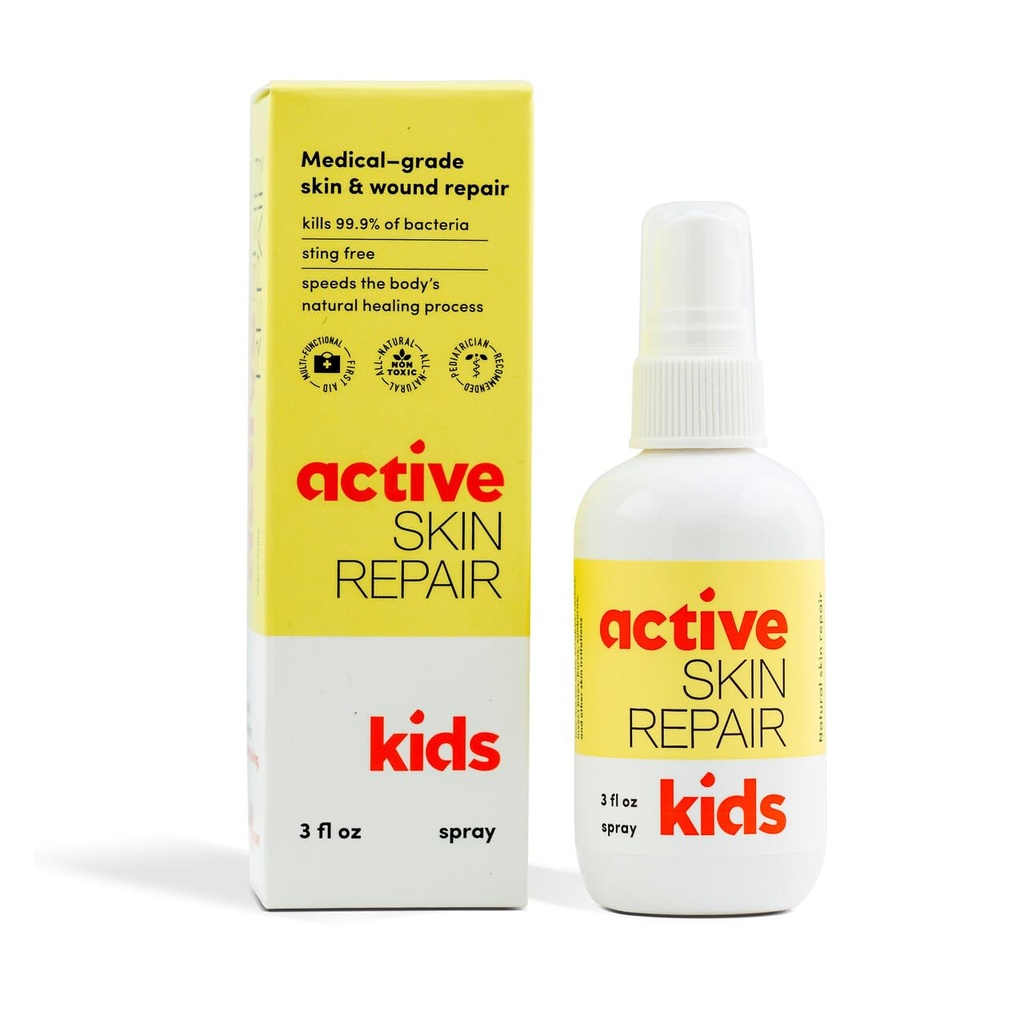 Reparación de la piel activa niños primeros auxilios - Fórmula antiséptica no toxínica " para cortes menores, heridos, escrapes, rastrillos, quemaduras solares y otras irritaciones de la piel (3oz Spray)