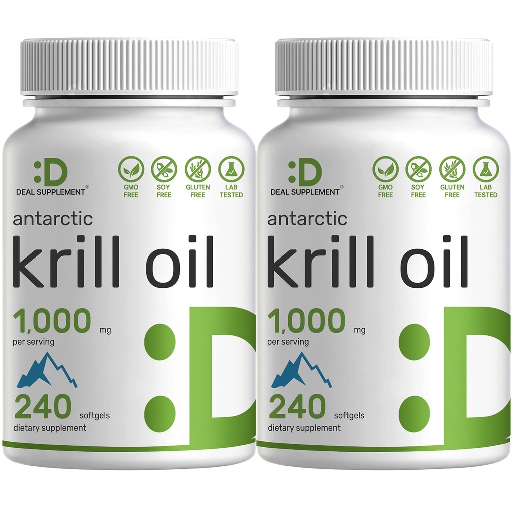 SUPLEMENTO DEAL 2 Pack Aceite de Krill Antártico, 1.000 mg por ser, 480 Softgels – Mercurio libre, sin sabor a pescado – Rico en Omega-3s, EPA, DHA, Astaxanthin, " Phospholipids – No GMO, Sin gluten