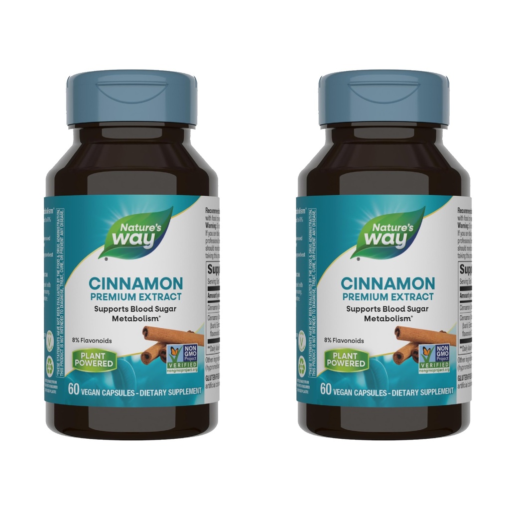 Cinnamón de Extracto Premium de la Naturaleza Estándarizado a 8% Flavonoids 60 Vcaps (Pack of 2)