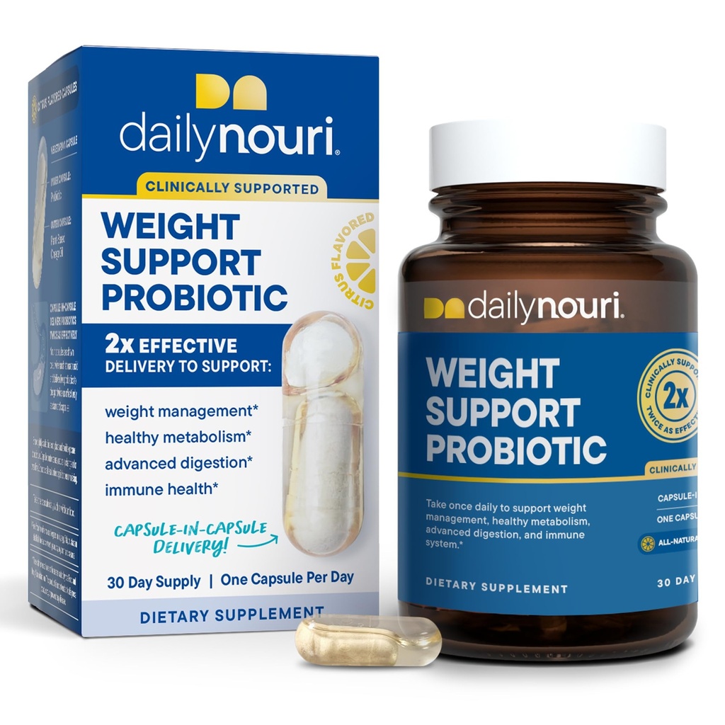 Daily Nouri Weight Support Probiotic for Women ' Men tención Asistencia Gestión de peso saludable, metabolismo, Digestión " Gut Health TEN 3 Estrados clínicos + Vegan Omega Oil TEN 30-Day Supply