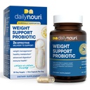 Daily Nouri Weight Support Probiotic for Women ' Men tención Asistencia Gestión de peso saludable, metabolismo, Digestión " Gut Health TEN 3 Estrados clínicos + Vegan Omega Oil TEN 30-Day Supply