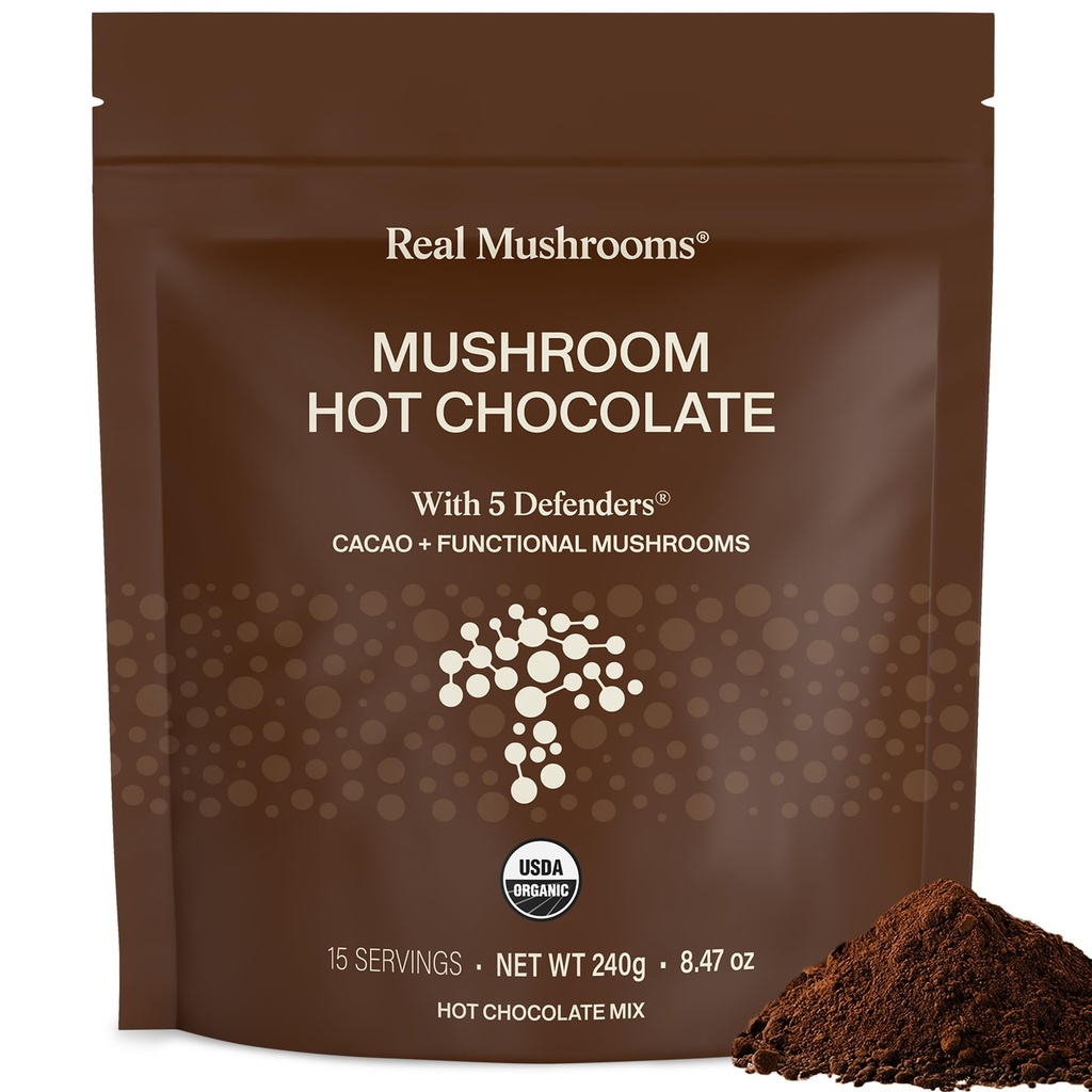 Reales Mushrooms Mezcla orgánica de chocolate con Reishi, Turquía Tail, Chaga, Shiitake, Maitake – Cacao Powder Organic Mushroom – 5 Defensores Mushroom Cacao Powder, Vegan, Gluten-Free, 15 Servimientos