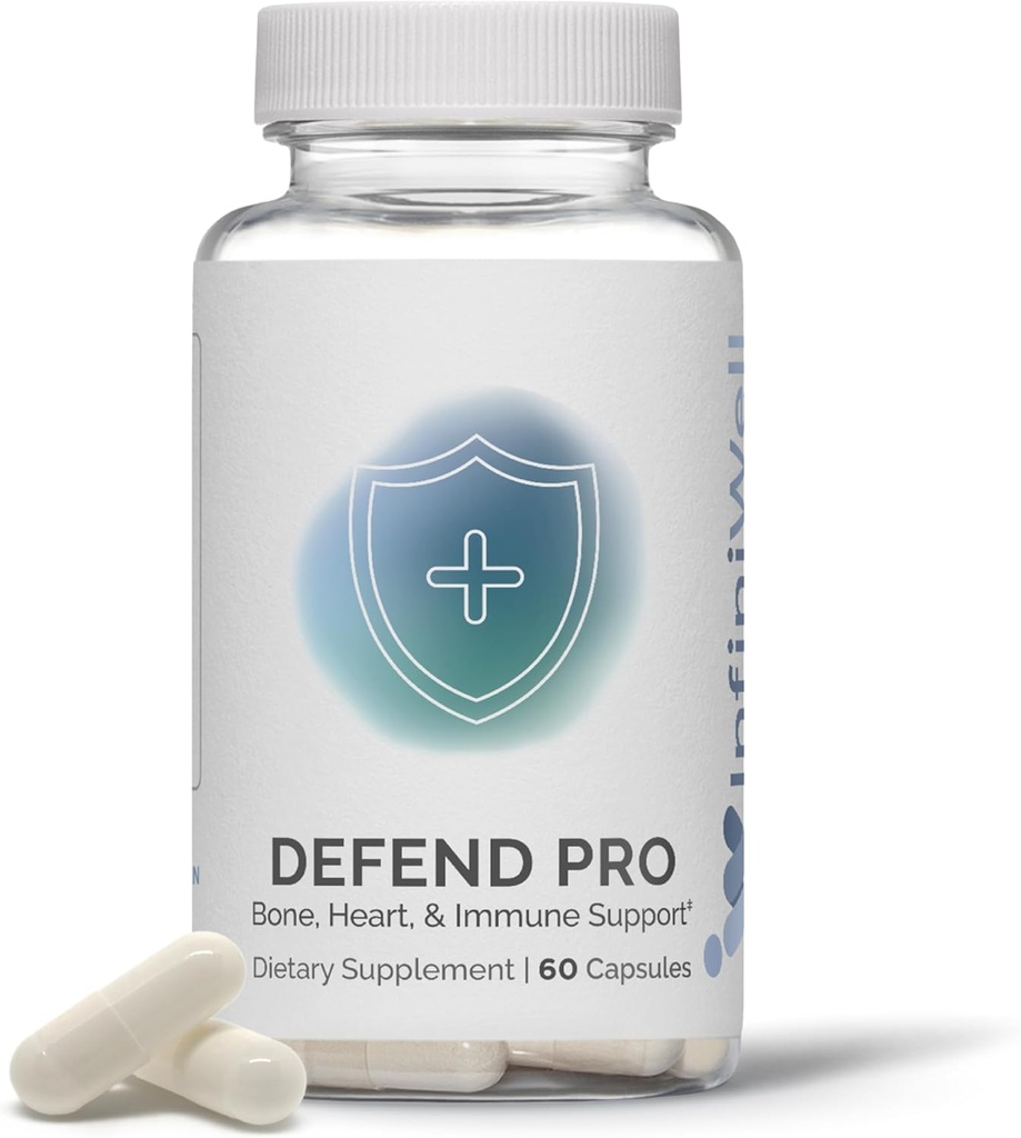 InfiniWell Defend Pro Bone & Immune Support Supplement - Vitamin A, D3 & K2 Supplement - Bioavailable, Active Nutrients - 250mcg VIT D - Ayuda Bone Strength, Heart Health " Más (60 cápsulas)