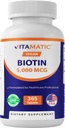Biotina vitamática 5000mcg (5 mg) para el cabello más fuerte, piel & uñas - 365 tabletas vegas- también llamada vitamina B7