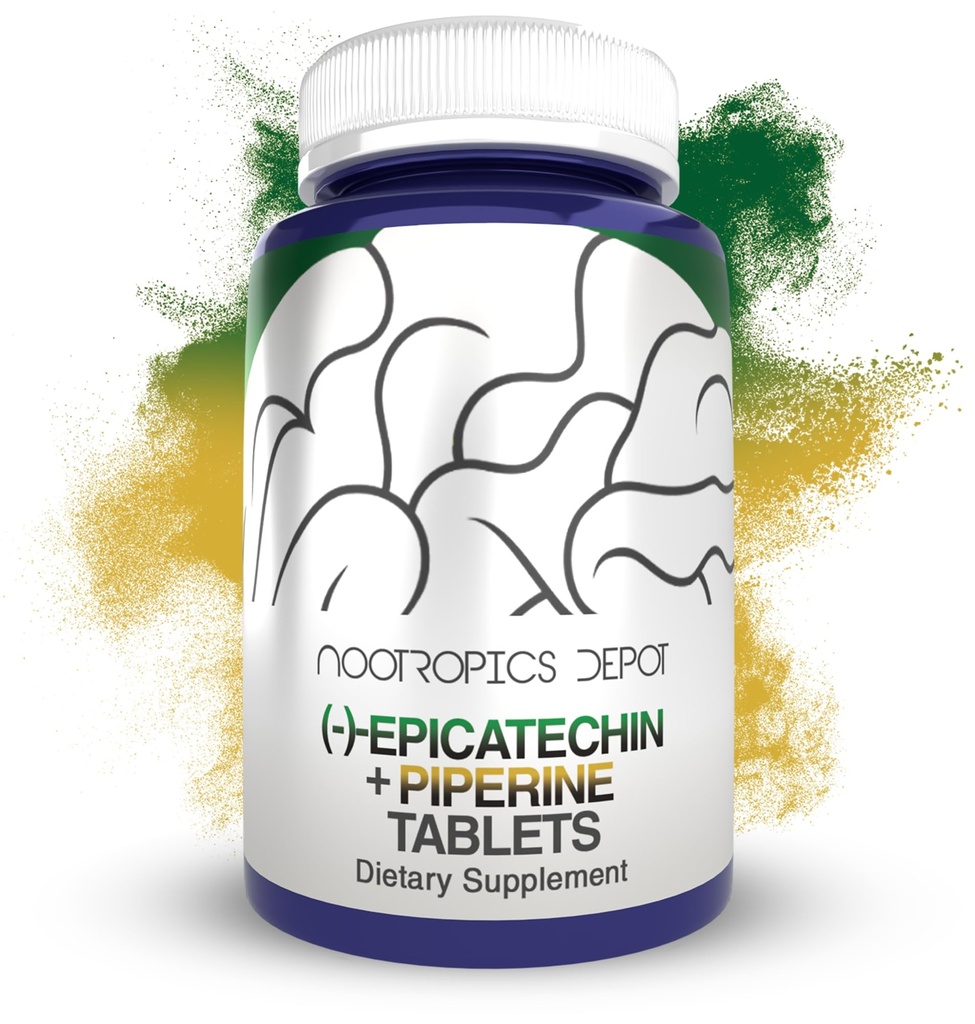 Nootropics Depot Epicatechin Tablets  200mg (−)−Epicatechin + 6mg Piperine for Bioavailability ← Green Tea Extract ← Promueve la Masa muscular, la Salud cardiovascular y la Energía TEN 30 Conde