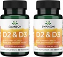 Complejo de vitamina D Swanson con vitaminas D2 & D3 - Complejo completo de vitaminas Sunshine para la salud ósea, dental e inmunitaria - Suplemento de vitaminas (50 mcg, 60 cápsulas vegetales) (2 Pack)