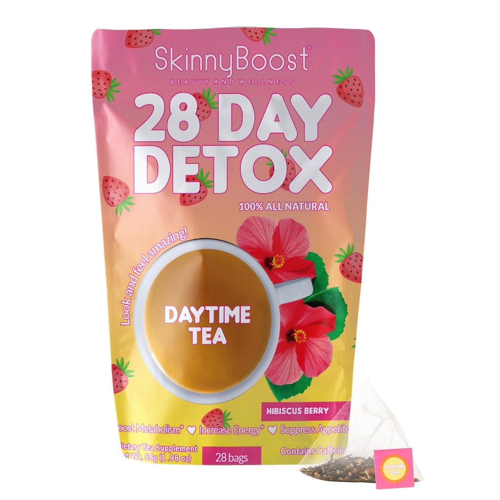 SkinnyBoost 28 Day Detox Daytime Tea -HIBISCUS BERRY (28 Tea Bags) Apoya Metabolism Boost, Detox, All Natural, Non GMO, Vegan, Keto Friendly