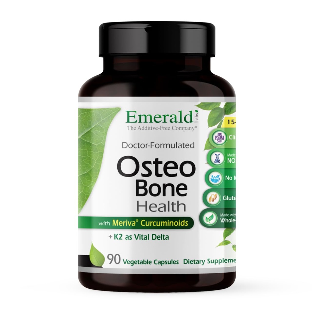 EMERALD LABS Osteo Bone Health - Immune Support &amp; Bone &amp; Joint Supplement with Vitamin D3, K2, Calcium, Magnesium, OptiMSM, Meriva Phytosome &amp; More - 90 Vegetable Capsules