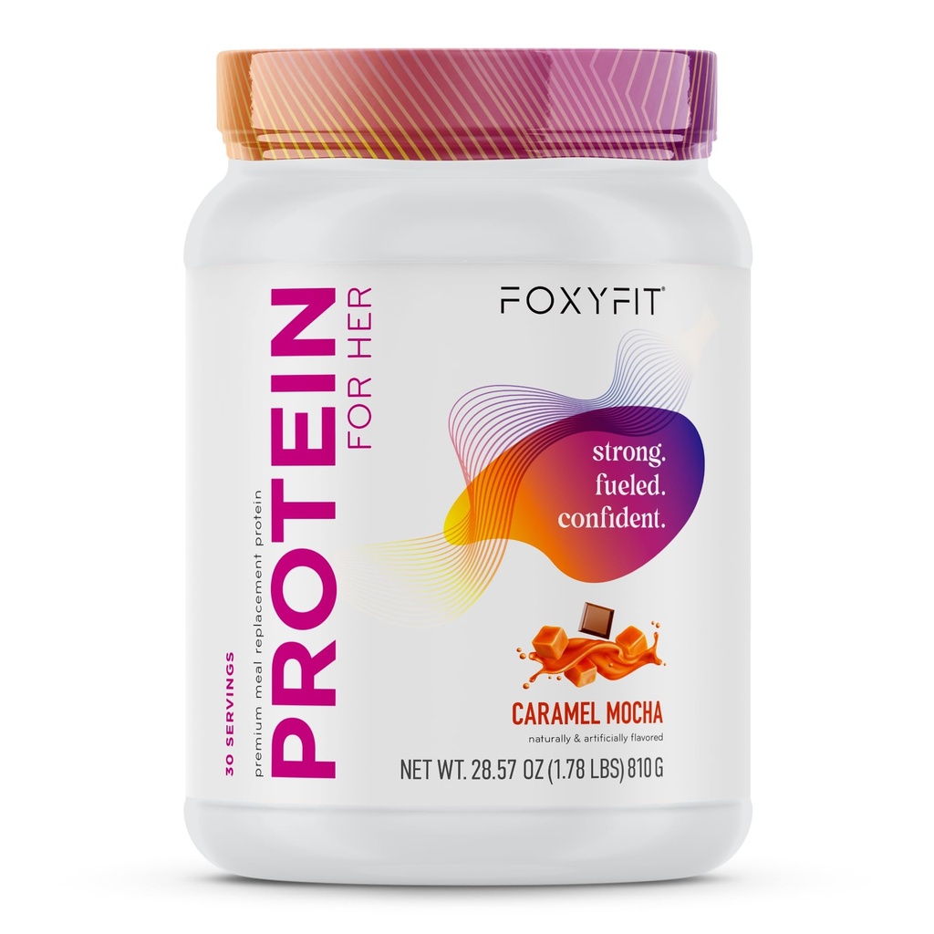 FoxyFit Protein for Her, Caramel Mocha Whey Protein Powder con CLA y Biotina para un flujo saludable (1,85 lbs)