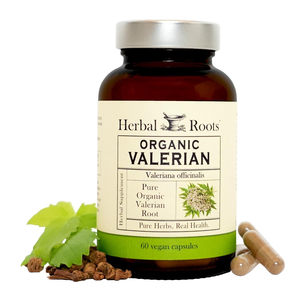 Botas herbales Pure Orgánica Valerian Root Capsules - 900 mg - Non-Habit Forming with no Melatonin, Non-GMO - 60 Conde Vegan Capsules, Herbal Suplemento