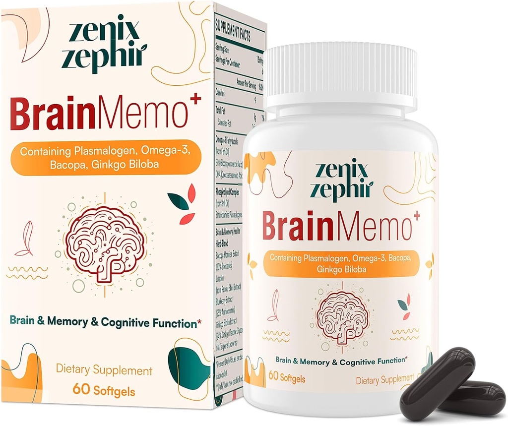 Suplementos cerebrales para la memoria y el foco - Complejo fosfolípido con Omega-3,Plasmalógenos para el rendimiento cognitivo y la mejora del foco - No GMO, 60 días
