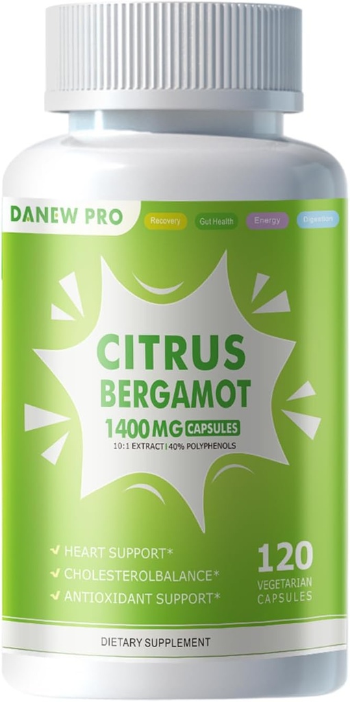 Citrus orgánicos Bérgamot 1400mg, 120 cápsulas -Citrus Bergamia - Aceite esencial y Citrus Bioflavonoides - Suplementos Naturales de Salud del Corazón para Mujeres y Hombres - No GMO Píldoras
