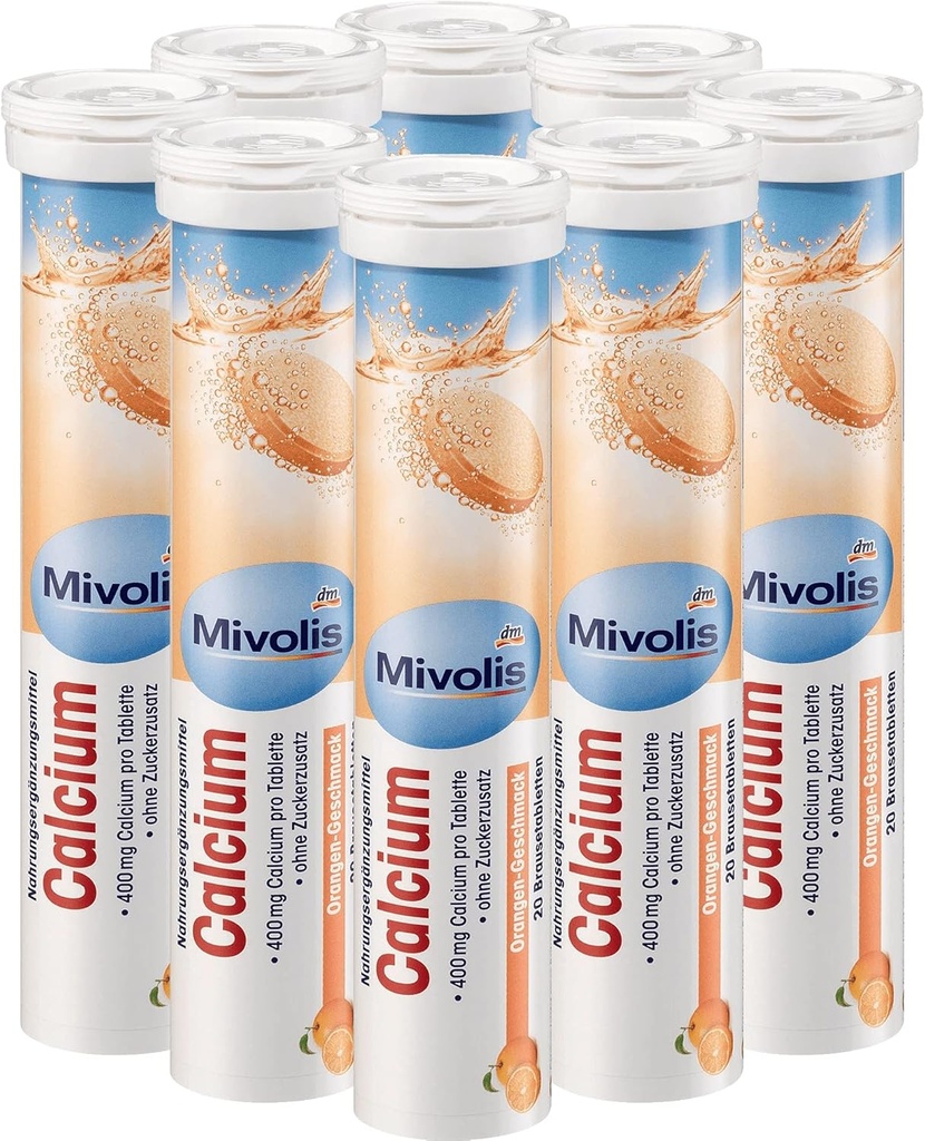 Mivolis Calcium effervescent Tablets - Suplementos dietéticos 8 Tubes x 20 pcs