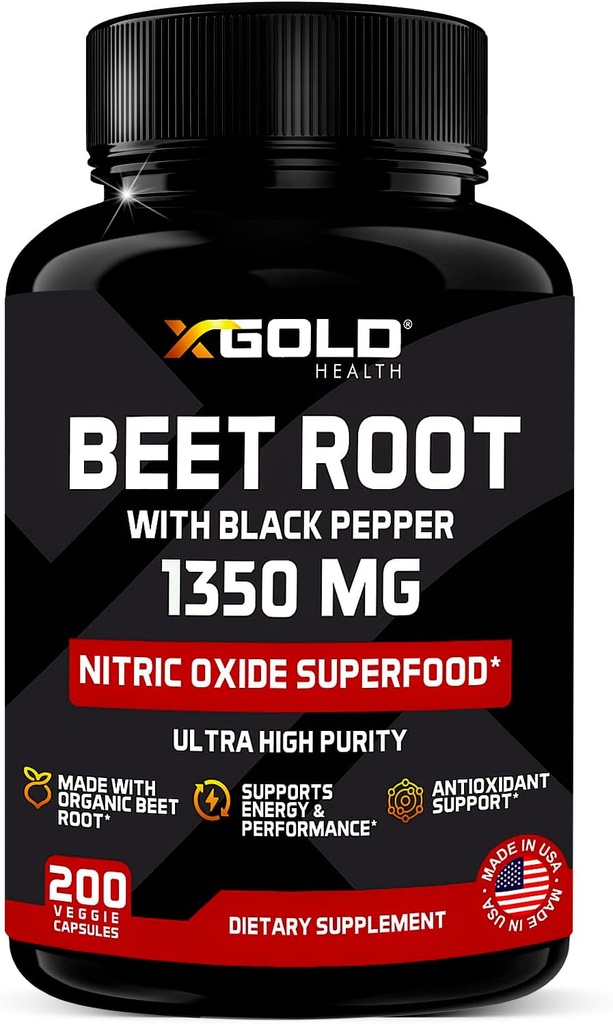 Orgánica Beet Beet Beet Capsules 1350 mg 200 Veggie caps Superfood Nitric Oxide Strongest Premium Suplemento Natural Nitrates TEN Black Pepper for Best Benefits TEN NO-GMO, > Libre de gluten en EE.UU.