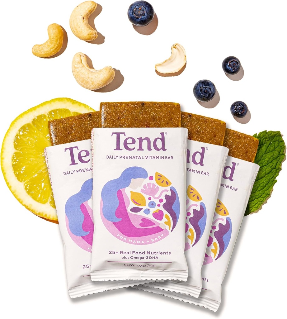 [BRSROCD6BBYRGG3V] Tend Daily Best Prenatal Vitamin Bar, Made with Organic Ingredients for Pregnant & Postpartum Mothers, Incluye DHA, Vitamina D, B, Choline, Folate - Lemon Berry (4ct)