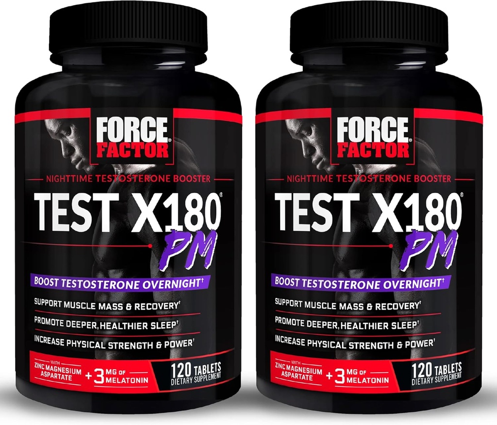 Prueba FACTOR X180 PM, 2-Pack, Booster de Testosterona para Hombres, Suplemento de Testosterona de la noche a la noche para construir músculo, aumentar fuerza, y promover sueño y recuperación más profundo, 240 Tabletas