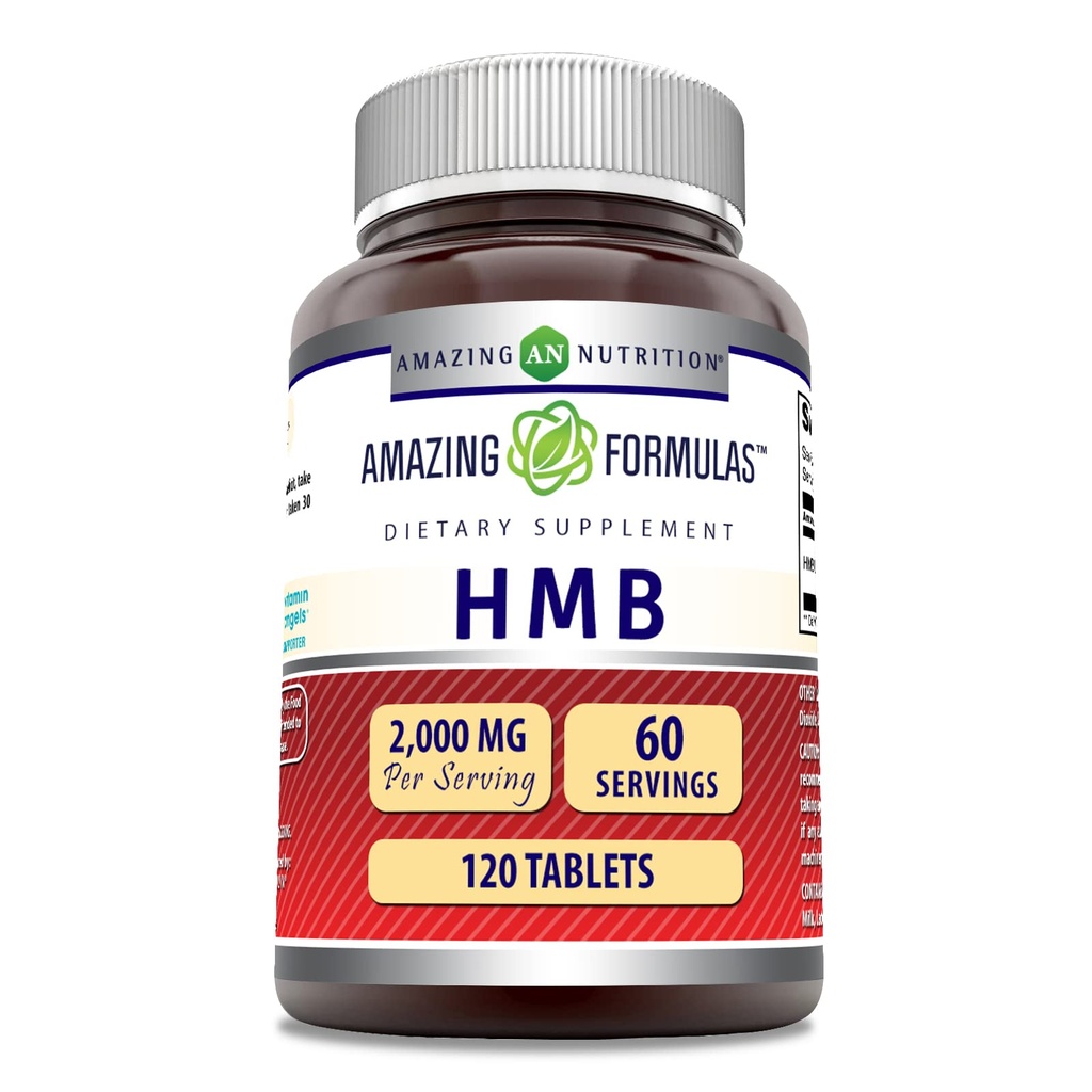 Amazing Formulas HMB (Beta-Hydroxy Beta-Methylbutyrate) Suplemento Silencio 2000 Mg Por Serving  vivid 120 Tablets ← Non-GMO ← Gluten Free ← Made in USA