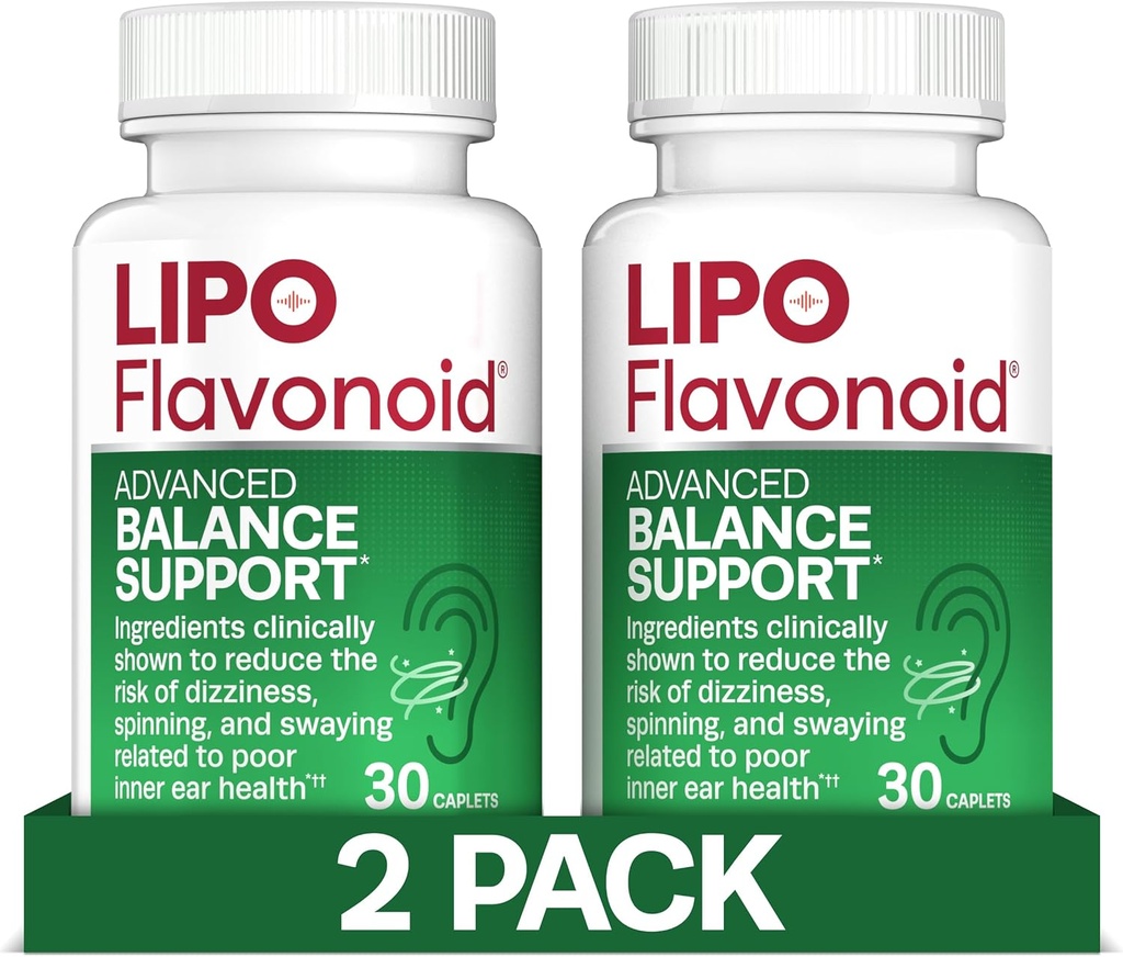 Lipo-Flavonoid Soporte para Vertigo & Dizziness Relief - Fórmula clínica con el complejo Ginkgo Biloba & Vitamina D & B - Asistencia para la salud del oído interno - 30-Count - 2-Pack
