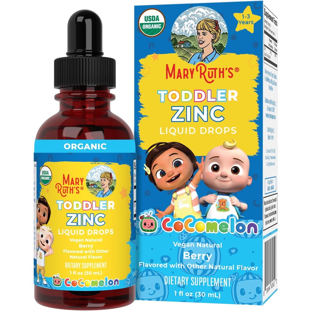 MaryRuth Organics Cocomelon Toddler Liquid Zinc TENIDO Sugar Free TEN USDA Orgánica Silencioso para niños Zinc Sulfate for Ages 1-3 Silencio Apoyo Inmunitario Suplemento para los niños TEN Vegan Silencio No-OMM Silencio Gluten Free ← 1 Fl Oz