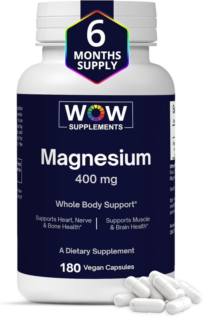 WOW Suplementos Magnesium 400 mg Complejo - Suplemento para Hombres y Mujeres - Citrate, Aspartate & Magnesium Oxide 400mg - 180 cápsulas