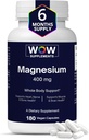 WOW Suplementos Magnesium 400 mg Complejo - Suplemento para Hombres y Mujeres - Citrate, Aspartate & Magnesium Oxide 400mg - 180 cápsulas