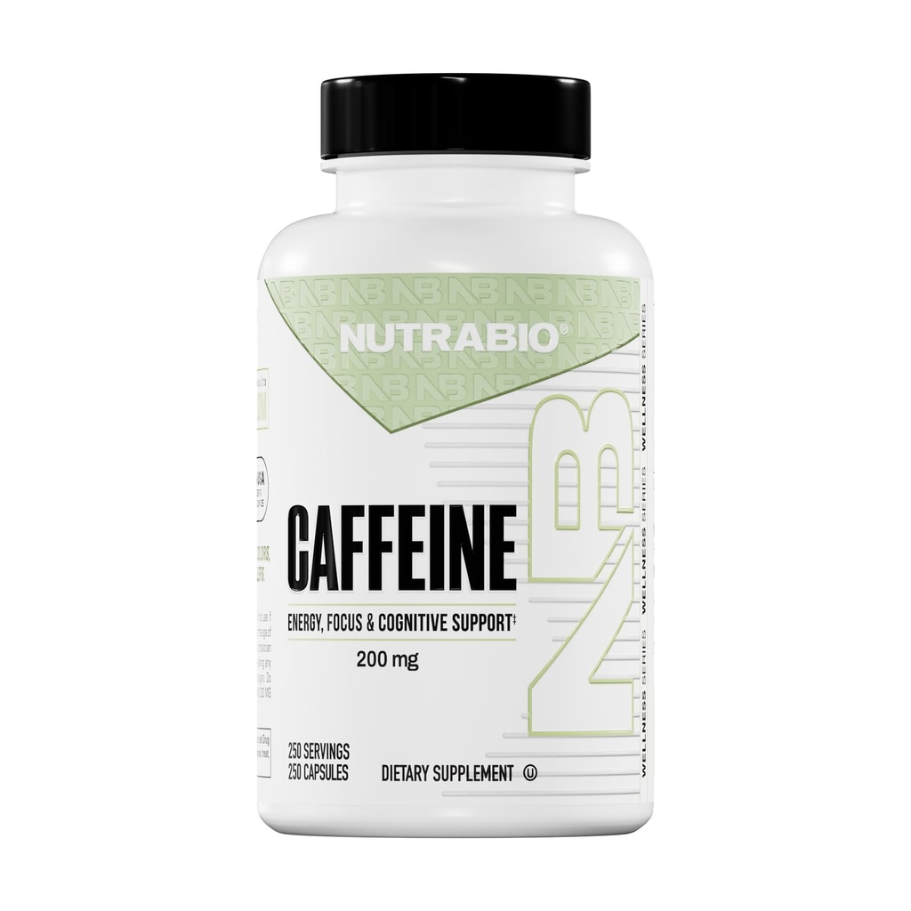 NutraBio 100% Caffeine Capsules puro (250 cápsulas)