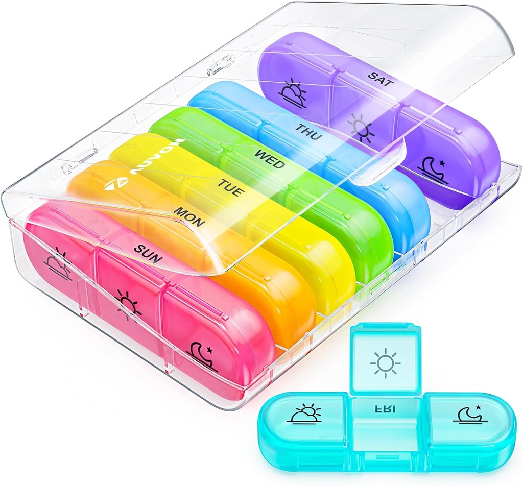 AUVON Organizador semanal de píldoras 3 veces al día, gran caja de 7 días 3 veces al día con contenedor separado, caja de píldoras portátiles para medicamentos, vitaminas, aceite de pescado y suplementos