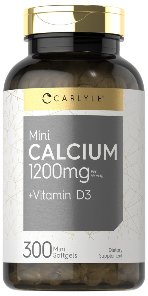 Calcio de Carlyle 1200 mg con vitamina D3 TEN 300 Softgels TENIDO NO GMO Y Gluten Suplemento Gratis