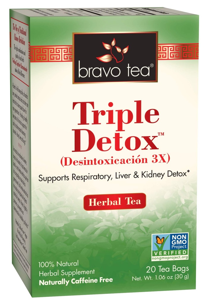 Bravo Té Triple Detox Herbal Tea Caffeine Gratis, 20 bolsas de té