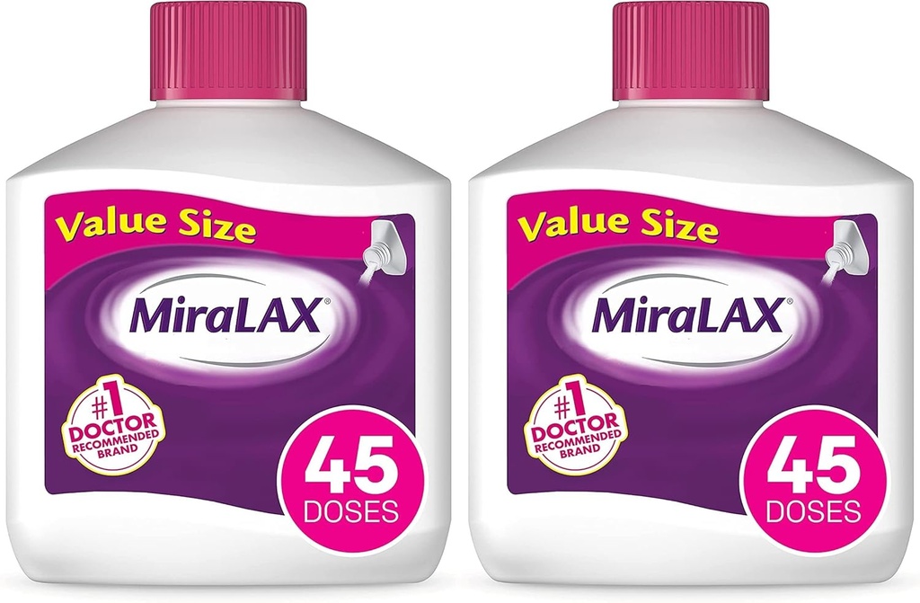 Constipación suave de MiraLAX Alivio Polvo laxante, Suavedor estool con PEG 3350, trabaja naturalmente con agua en su cuerpo, sin efectos secundarios Harsh, laxante osmótica, 1 médico recomendado (Pack de 2)