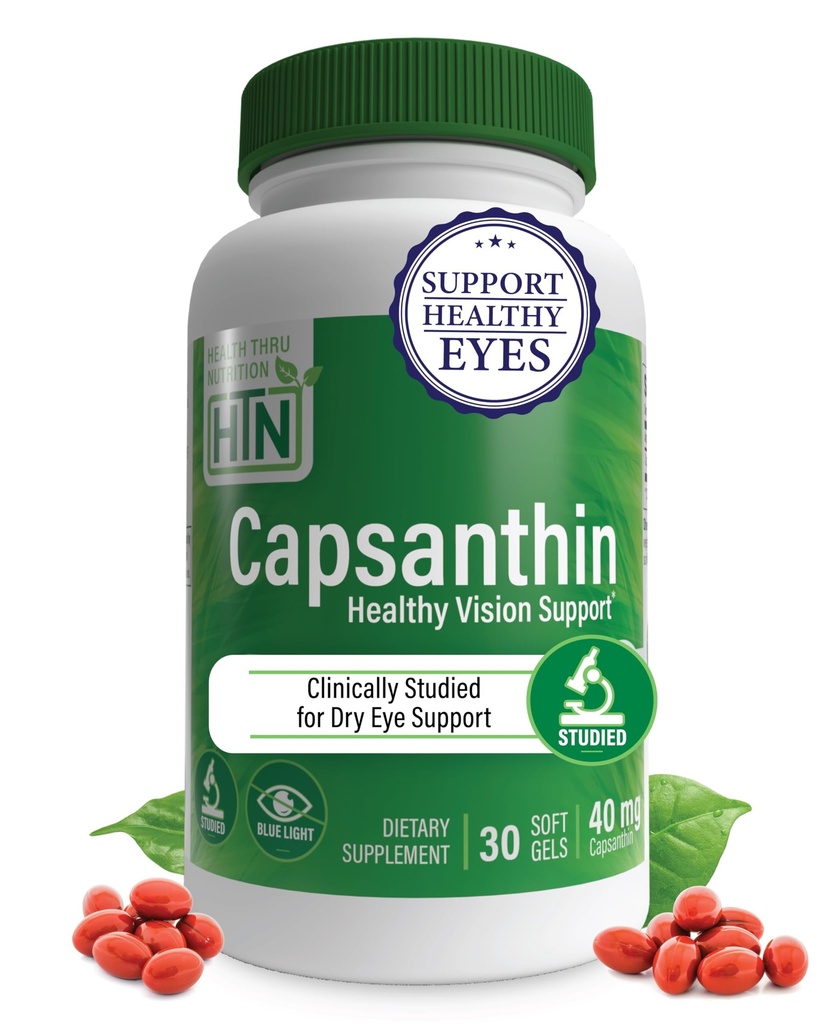 Salud Thru Nutrición Capsanthin 40mg - Ultimate Eye Supplement TEN Healthy Vision Support &amp; Blue Light Protection Dry Eye Relief as CapsiClear Derived from Capsicum Annuum ← Pack of 30