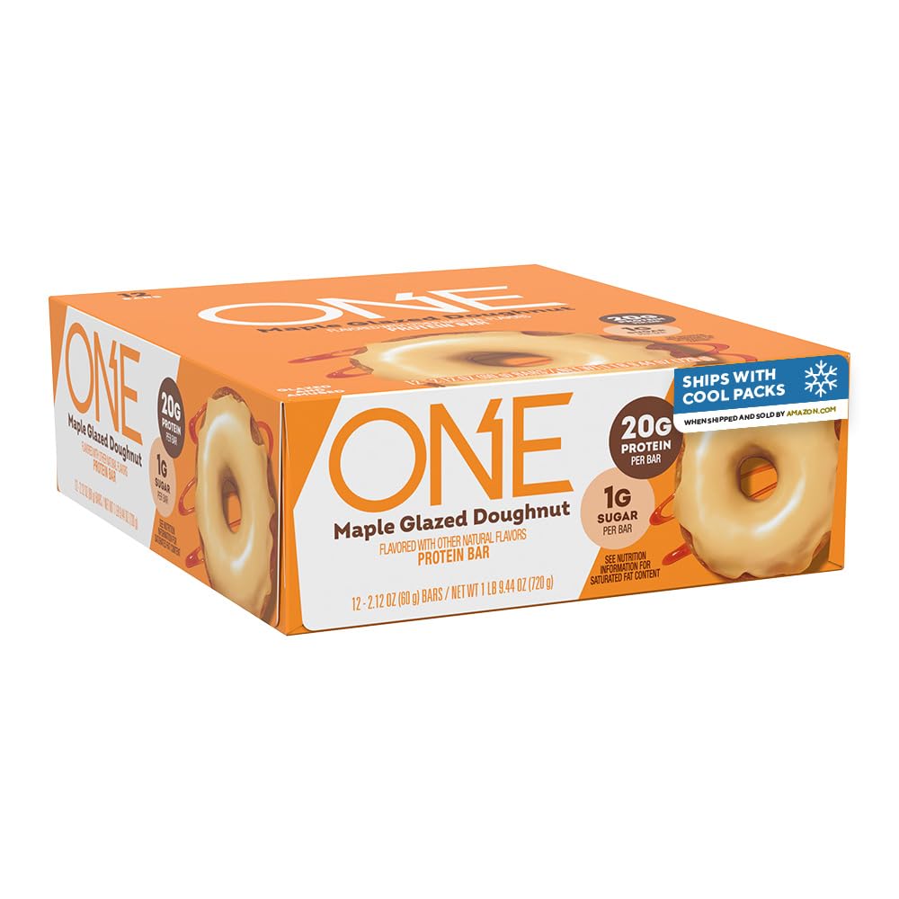 ONE Protein Bars, Maple Glazed Doughnut, Gluten Free with 20g Protein and 1g Sugar, Pantry Staples, 2.12 oz (12 Count)