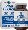 Planeta Vital - Vital Flora Ultra Daily Probiotic 60 Billion CFU, Strains Diverse, Prebióticos Orgánicos, Apoyo Inmunitario, Alivio de Bloating, Probióticos de Salud Digestiva para Mujeres y Hombres 60 cápsulas