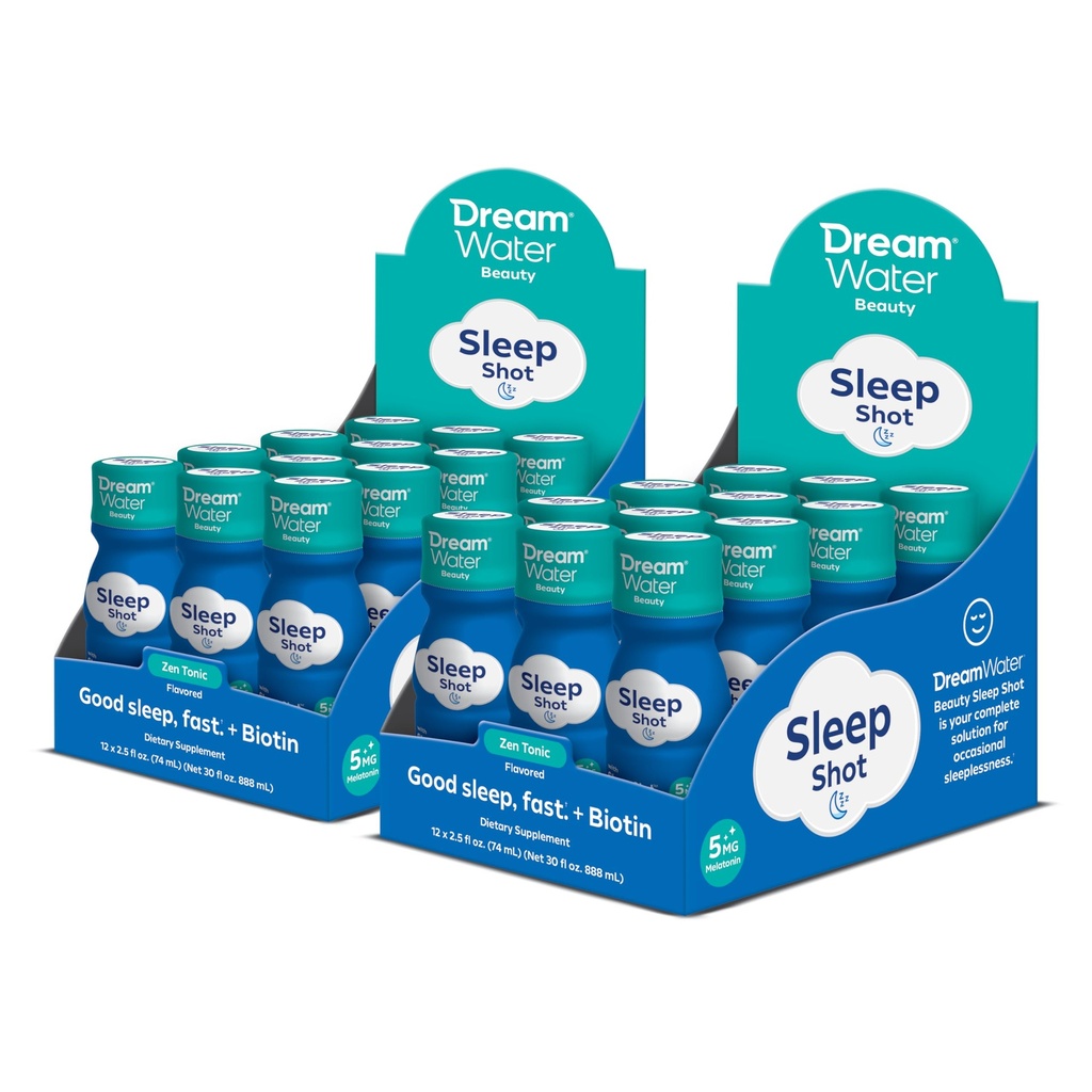 Dream Water Beauty Sleep Aid Drink Suplemento; Melatonin 5mg, GABA, 5-HTP, Plus Biotin for Healthy Skin, Hair and Nails; 2.5 oz Liquid Sleep Shots, Zen Tonic 24-Count
