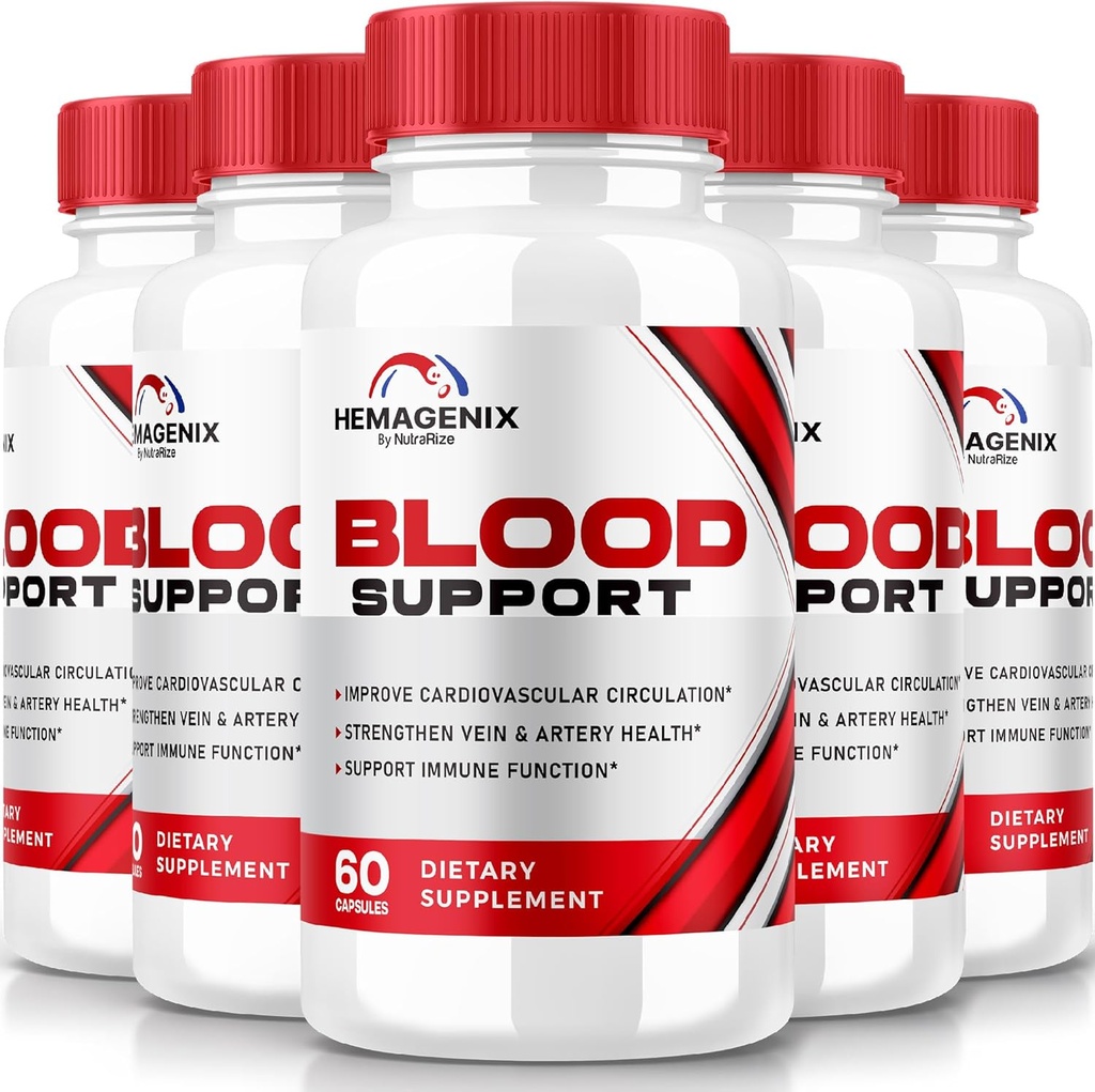 (5 Pack) Hemagenix Capsules, Hemagenix Advanced Blood Support Formula, All Natural Supplement to Maintain Healthy Levels, Extra Strength Pills for General Wellness, Official Reviews (300 Capsules)