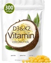 Vitamina D3 K2 Softgel, D3 K2 Vitamina 10000 UI, 10000 UI VIT D3 + 200 MCG Vitamina K2, libre de GMO, Gluten, Soy, Bone Health, apoya la absorción de calcio, 300 Gels