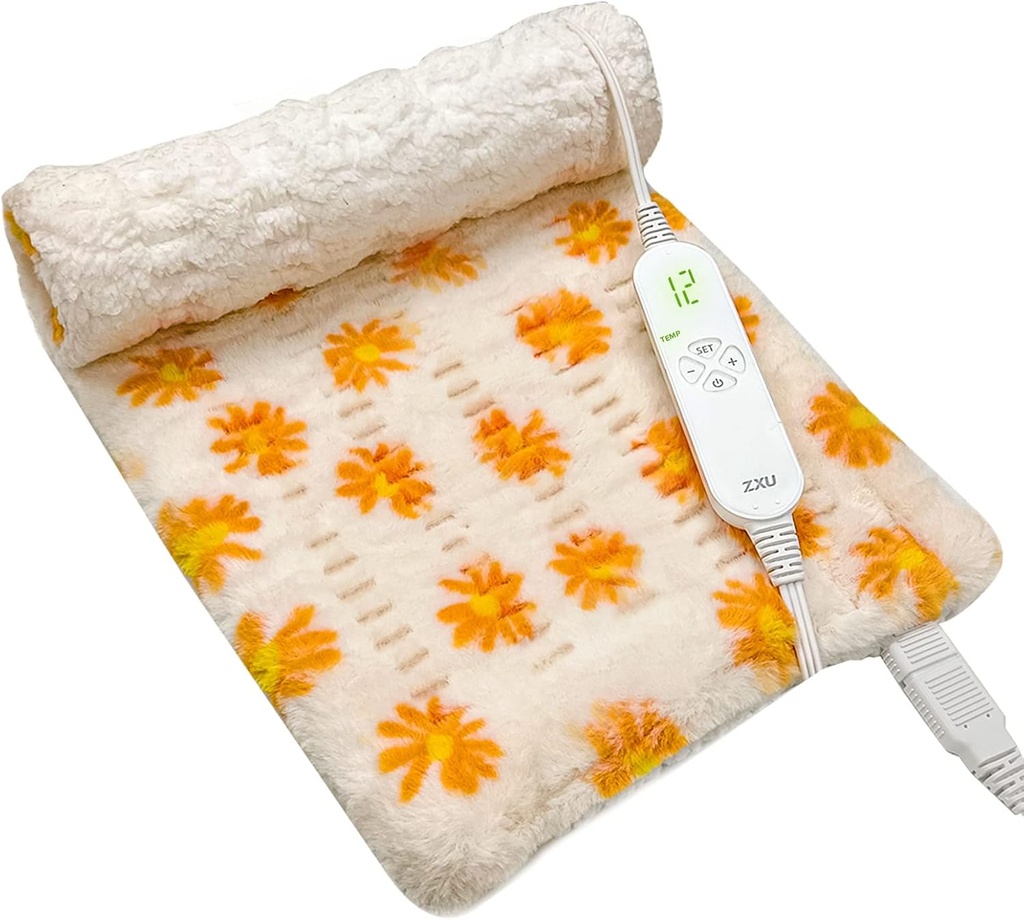 Almohadilla de calefacción ZXU para el dolor trasero Alivio y calambres Alivio- Ultra Soft Sherpa Calefacción Pad, XL King Tamaño 12" x 24", 12 Niveles de calor &amp; 1-24H Auto Off,Manténgase en la función Hot Heated Pad, Máquina lavable